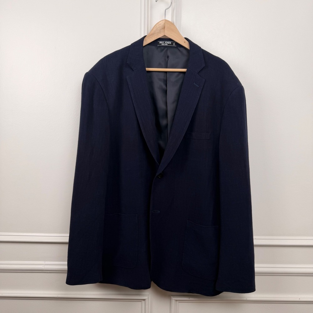 Paul Jones Mens Navy Blue Linen Blend 2-Button Blazer Jacket 2XL PJ0044-1 - Picture 1 of 7